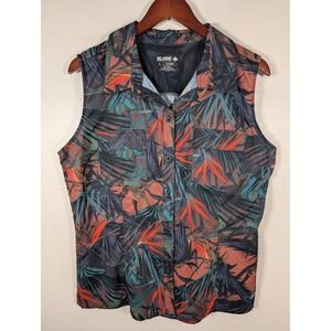 Reel Legends Shirt Womens Large Mariner Sleeveless Tropical Palm Print Button Up